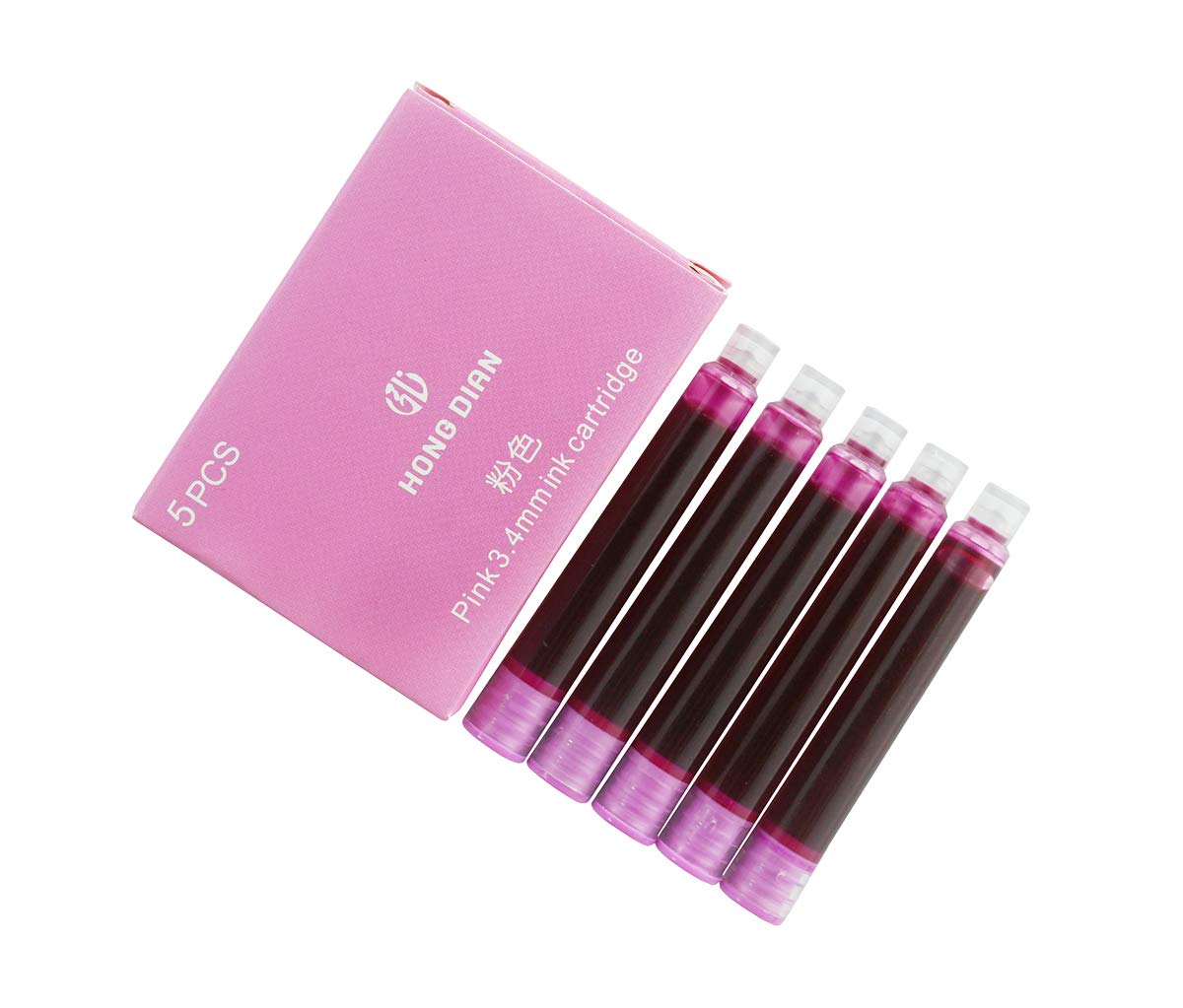 Hongdian Fountain Pen Set Ink Cartridges Pink Color, Pack of 30 Ink Refill Cartridges, 3.4 mm Bore Diameter