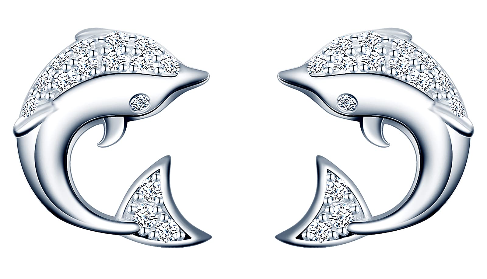 MicLee Woman's Earrings Studs, 925 Sterling silver earrings, Cute dolphin earrings studs, Inlaid zircon, animal earrings for girl, unique and elegant, silver