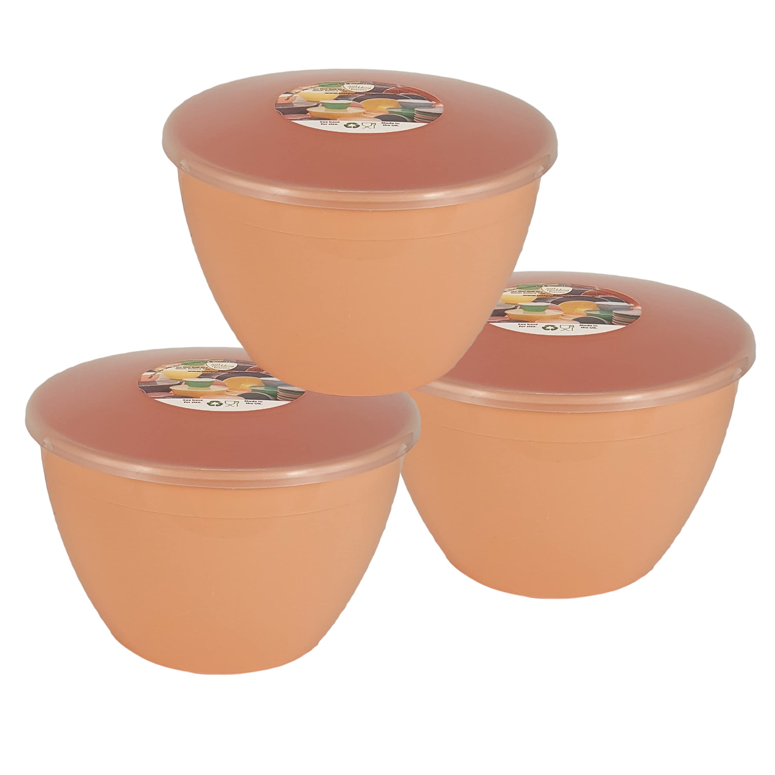 Just Pudding Basins Pastel Colours 2 Pint 1.14 Litre Basin and Clear Lid Pack of 3 Plastic Steaming Bowls (Peach)