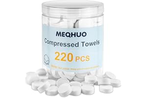 MEQHUO 220 Pcs Compressed Towels for Face, Mini Portable Compressed Towel Tablets, Disposable Washcloths for Travel, Compress Towels Camping Toilet Paper Hand Facial Coin Tissue