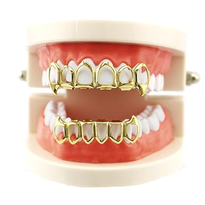 Teeth Grillz, Alonea Hip Hop Teeth Grillz Top And Bottom Mouth Teeth Grills Fashion Removable 1Pair Gold ?