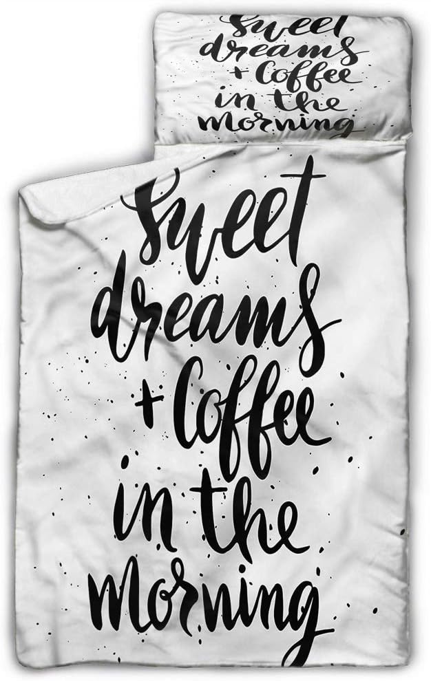 Sweet Dreams Toddler Rolled Nap Mat Coffee in Morning Soft Microfiber for Preschool 50X20 INCH
