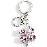 MUCOOS 4 Leaf Clover Keychain Pink Heart Rhinestone Keychain Good Luck Gifts Sparkly Gifts for Women Birthday Christmas