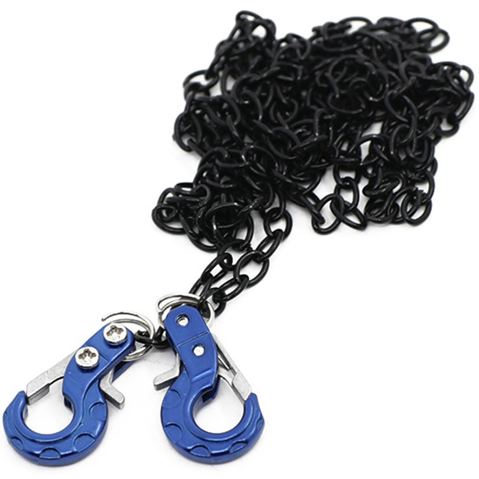 Mini Universal RC Tow Hook with Black Chain for Axial SCX10, HSP 94180, RC4WD D90, Traxxas TRX4, CC01, D110, TF2, Tamiya TRX4-24mm Hook, 100cm Chain for Crawler, Off-Road, and Recovery Models (Blue)