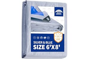 RAINDEWAY Tarps 6x8 Feet, 5.5 Mil - Multipurpose Waterproof Poly Tarp Cover with Metal Grommets and Reinforced Edges, Silver/