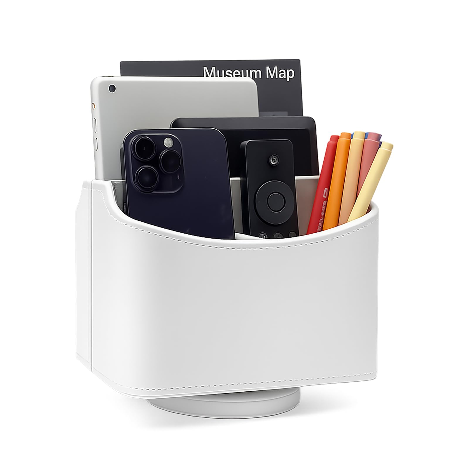 UnionBasic Rotating Desk Organizer, 360 Degree Desk Spinning Caddy, Desktop TV Guide/Mail/Media/Remote Controller Holder Organizer, White