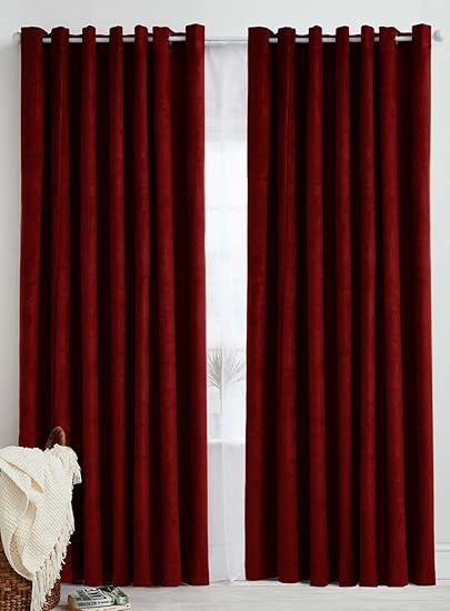 Italian Fab (Pack of 2) Polyester Plain Crush Curtains (Door - 4 x 7 Feet, Dark Maroon)