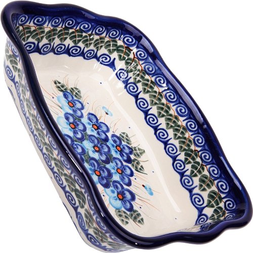 Polish-Pottery-Ceramika-Boleslawiec-1208162-Fala-Baker-Small-7-34-by-6-18-Inches-3-Cups-Royal-Blue-Patterns-with-Blue-Pansy-Flower-Motif Polish Pottery Ceramika Boleslawiec Fala Baker Small, 7-3/4-Inch by 6-1/8-Inch, 3 Cups, Royal Blue Patterns with Blue Pansy Flower Motif