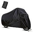 Crynod Pack-1 Motorcycle Cover, 96.4" x 41.3" x 49.2" Waterproof Sunproof Outdoor Protector for All Seasons, Foldable Buckle with Lock Design Anti-Theft Cover, Universal for Motorcycles (Black)
