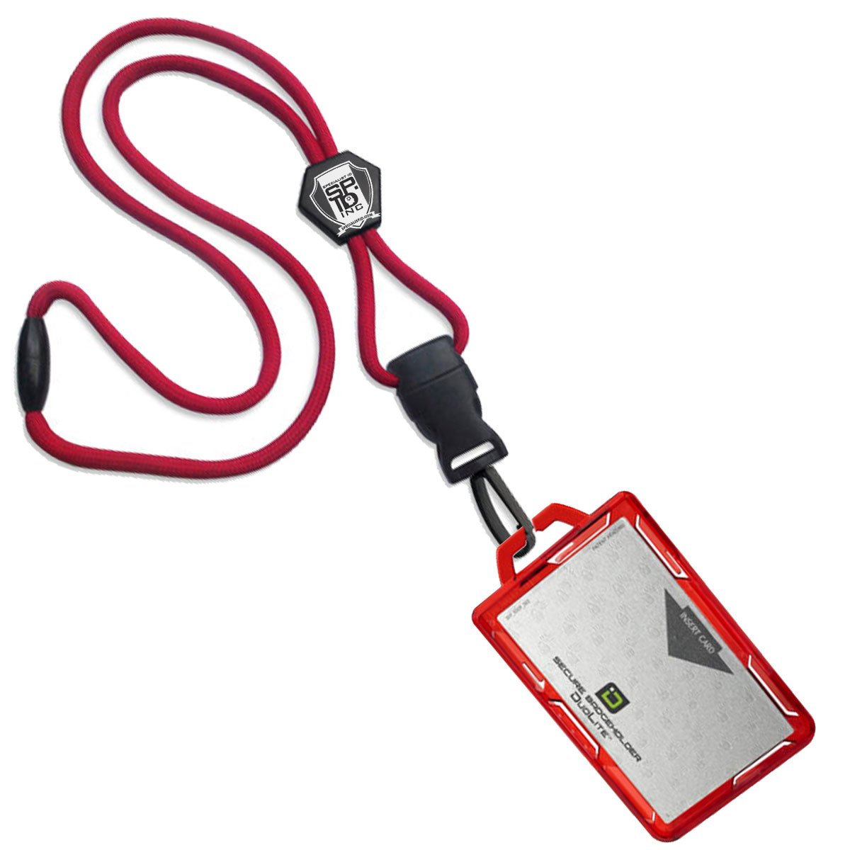 Specialist ID Heavy Duty Lanyard and Identity Stronghold 2-Card RFID Blocking Badge Holder - 2 Sided/Blocks 13.56MHz Signal - Double Sided - Secure CAC PIV TWIC Card Holder (Red)