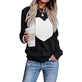 Seiciviy Heart Sweater for Women Valentines Day Gifts for Her Red Sweaters Crewneck Long Sleeve Lightweight Cute Tops