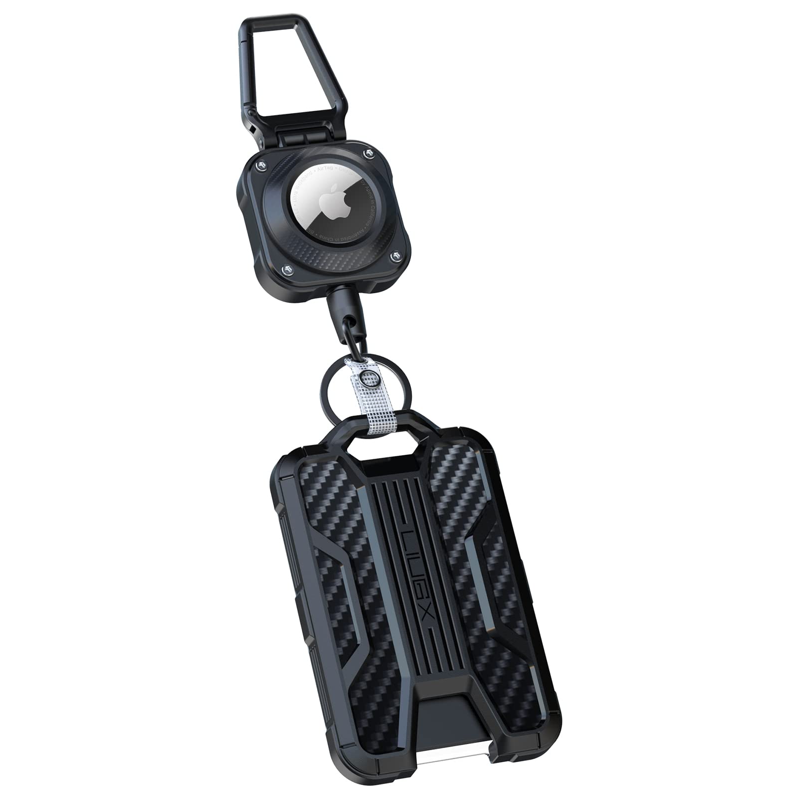 Photo 1 of LIUGX Badge Holder with Airtag Retractable Keychain, Heavy Duty Airtag Holder/Case, Durable ID Card Holder (Holds 4 Cards), with 31.5” Retractable Badge Reel Key Chain, 10,000+ Rebound, 8oz