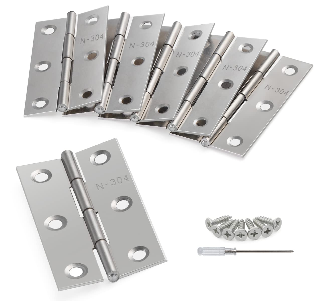 Anstore 2.6'' Folding Hinges, 10pcs 66mm Stainless Steel Door Hinges, Ball Bearing Hinges Steel Fire Rated Internal Door Hinges with 60 Screws and 1 Screwdriver, for Window,Cabinets, Wooden Boxes