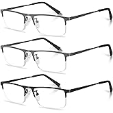 Anourney 3-Pack Reading Glasses for Men, Lightweight Metal Half Frame Blue Light Blocking Computer Readers, Stylish Filter UV Ray/Computer Glare with Spring Hinge Eyeglasses(2 Gray+1 Black,+1.0)