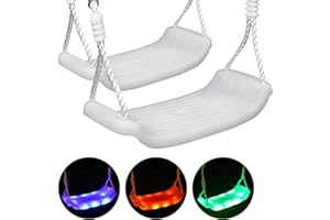 OMNISAFE LED Lighted Swing with Adjustable Rope Plastic Coated Tree Swing for Indoor Outdoor