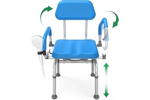Loyoda FSA/HSA Eligible Swivel Shower Chair with Arms and Back, Padded Shower Bench with Pivoting Arms, Height Adjustable Shower Chair for Elderly and Disabled, 400 lbs