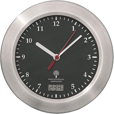 Mebus Funk Wanduhr Aluminium Saugnapfe Thermometer Uhr 17 Cm