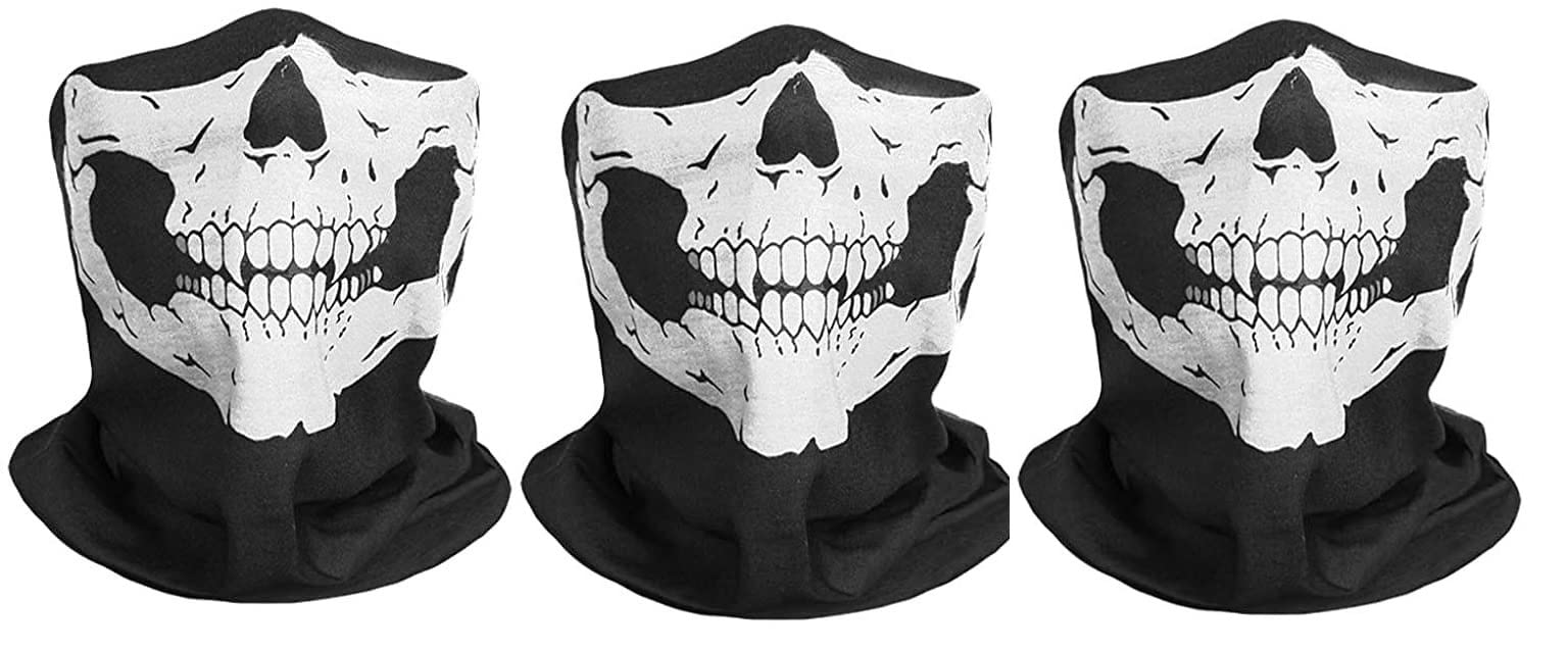 LoveSispara Half Skull Face Mask Fancy Halloween Cosplay Bandana Balaclava Headwear, 3 Pack - White