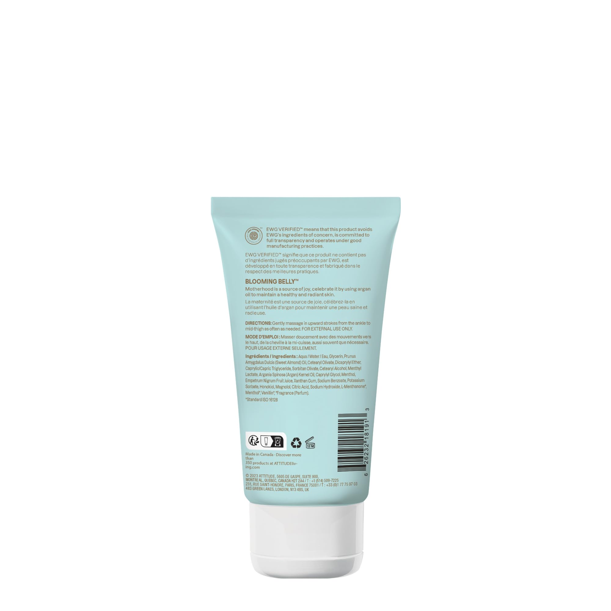 ATTITUDE Pregnancy Tired Legs Cream, EWG Verified, Dermatologically Tested, Plant and Mineral-Based, Vegan Maternity Products, Soothing and Refreshing Mint, 5 Fl Oz