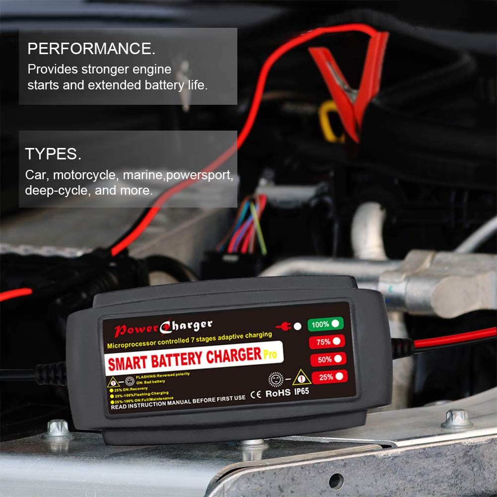 12V 5A Smart Car Battery Charger, Automatic Portable Battery Maintainer and Trickle Charger Fast Charging for Motorcycle Truck Marine Boat Lawn Mower SUV ATV RV SLA AGM GEL WET and More (black): Automotive