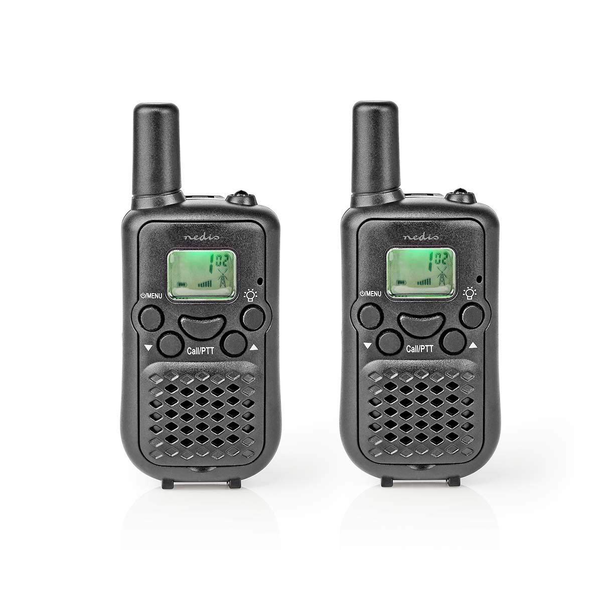 NEDIS Walkie‑Talkie Set – 2 Handsets, Up to 5 km Range, 8 Channels, 38 CTCSS Codes, VOX Hands‑Free, LED Torch, Battery Powered, Long-Range Two-Way Radios, Black