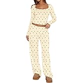 Lacozy Womens Fall Pajama Sets 2 Piece Cute Graphic Pj Set Woman Long Sleeve Top and Pants Y2K Sleepwear Nightwear