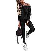 CHICME 2 Piece Lounge Outfit Long Sleeve Knit Pullover Tops Drawstring Pants Set Tracksuit Sweatsuit