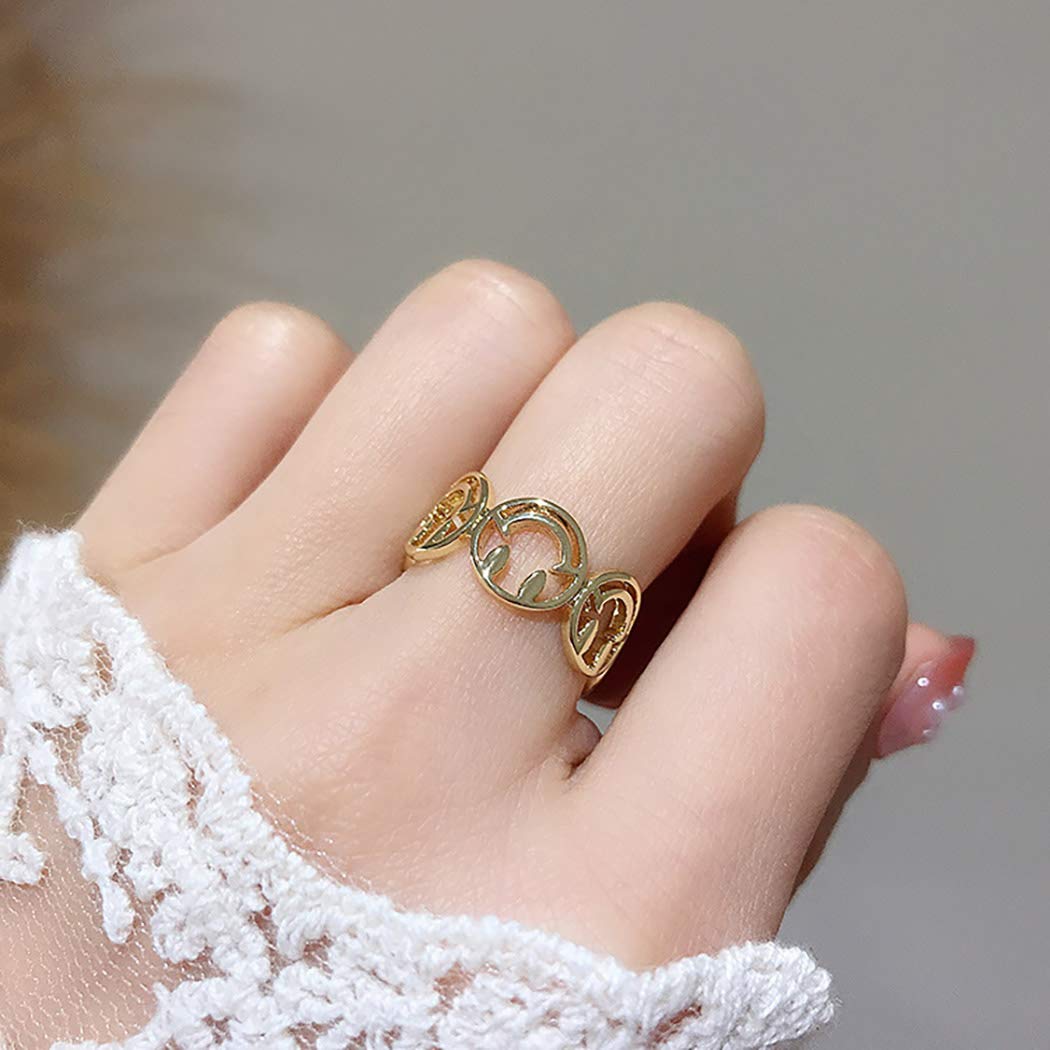 Flosy Smiley Face Ring Lucky Smiling Face Band Ring Cute Open Statement Ring Adjustable for Women and Men (Gold): Clothing