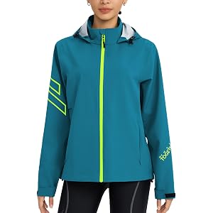 baleaf Women's Rain Jackets Packable Waterproof Reflective | 10000 mm Waterproof, Breathable, Reflective Prints, Contrast Zip