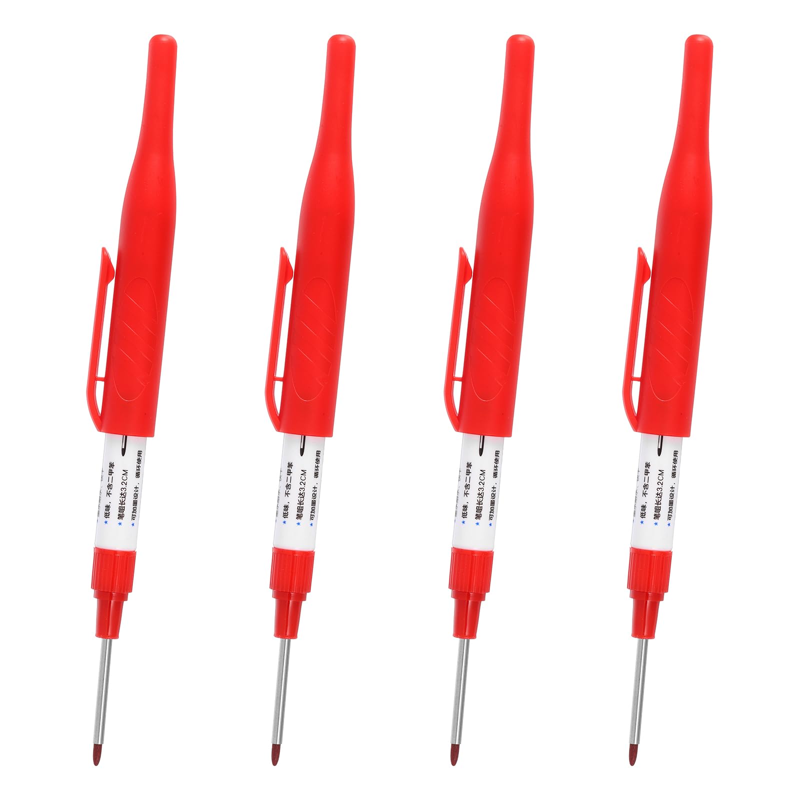 PATIKIL Deep Hole Marker Pens, 4Pcs refillable Ink Waterproof Deep Reach Markers 32mm/1.26 Inch Long Nose Marker Scriber Pen for Woodworking Builders, Red