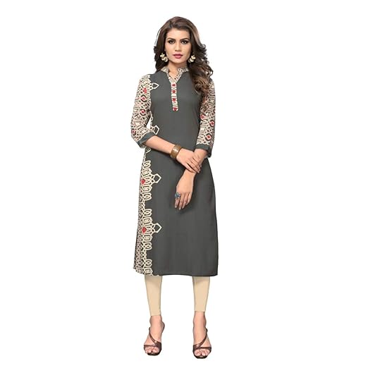 Navabi Export Womens Rayon Straight Grey Color Kurta (VF-KU-149)