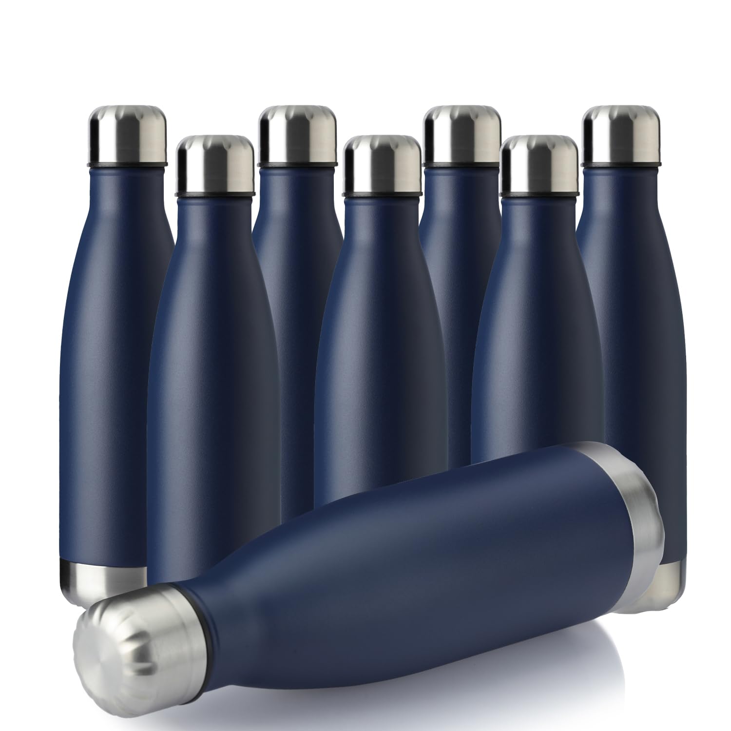 Photo 1 of MEWAY 17oz Sport Water Bottle 8 Pack Vacuum Insulated Stainless Steel Leak-Proof Double Wall Cola Shape Water Bottle,Keep Drinks Hot & Cold (Navy,8 Pack)