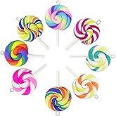 Honbay 8PCS Colorful Polymer Clay Lollipops Charms Pendant Candy Pendant for Earrings Bracelets Necklaces Jewelry Making and DIY Crafts