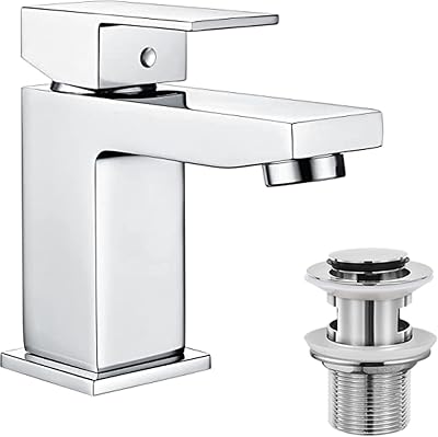 Hapilife Basin Taps Square with Pop Up Waste UK Standard Hoses Single Lever