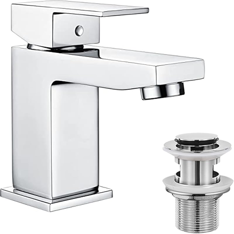 Hapilife Basin Taps Square with Pop Up Waste UK Standard Hoses Single Lever