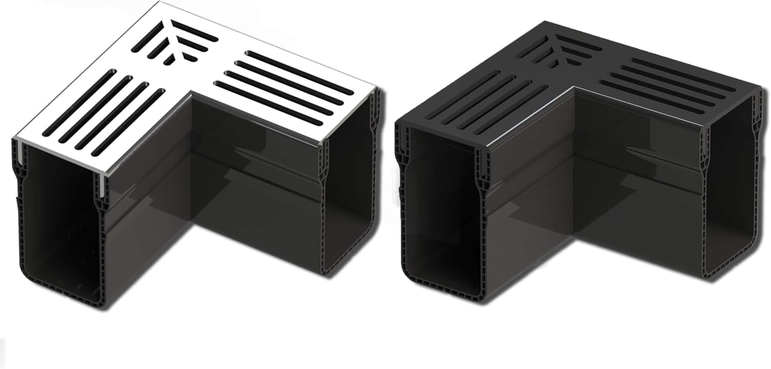 AluSthetic Corner Piece for PVC Threshold Drainage Channel with Anodized Aluminium Black Grating