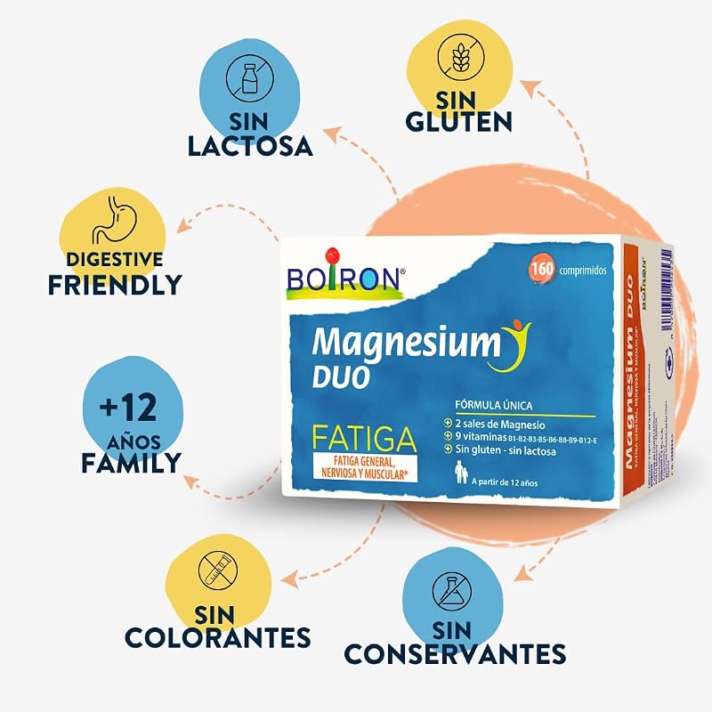 Magnesium Duo Fatiga 160 Comprimidos | 2 Sales de Magnesio y 9 Vitaminas | Contribuye a disminuir la sensación de fatiga y cansancio.