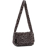 KUANG! Faux fur Hobo Handbag Leopard Print Plush Tote Bag Large Capacity Crossbody Purse Winter plush Shoulder bag
