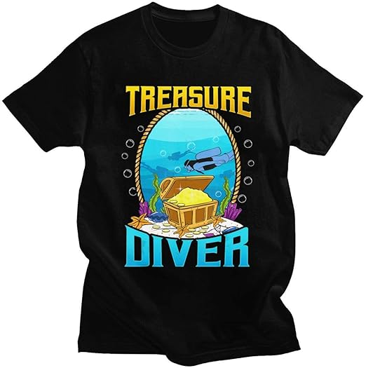 Funny Scuba Diving Tshirt Men Short Sleeve Treasure Diver TShirt Pure