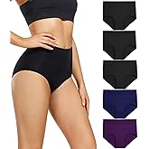 wirarpa Women's Underwear High Waisted Ladies Cotton Panties Soft Full Coverage Briefs 5 Pack Black Blue Purple 4X-Large