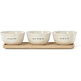 kate spade new york What a Treat Dip Bowls with Tray, Set of 3 | ash wood tray | 12oz capacity each, dishwasher safe | party entertaining | 2.36 inch, gift for women