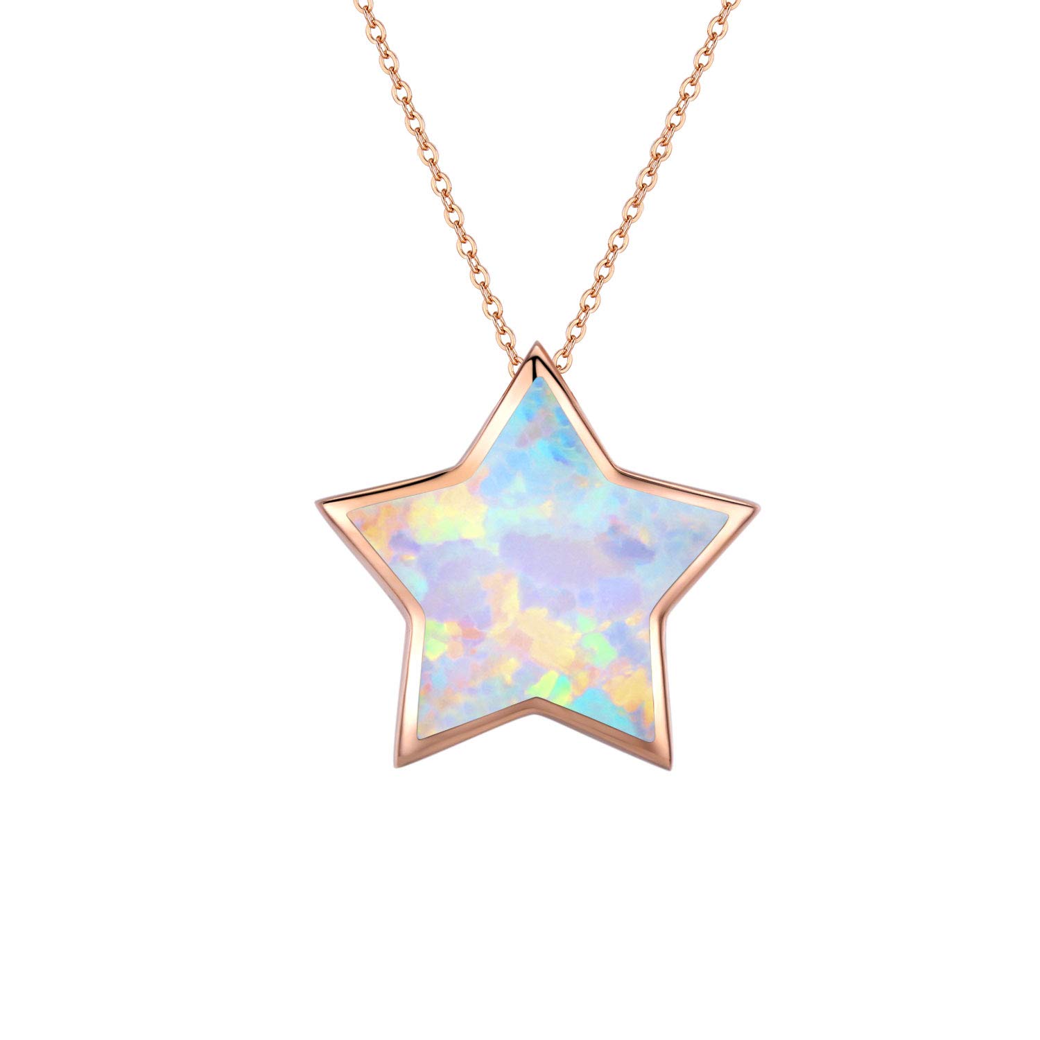 CUOKA MIRACLE Girls Star Necklace 925 Sterling Silver Synthetic Opal Necklace for Kid Choker Necklace Cute Dainty Opal Jewellery Gitfs for Women