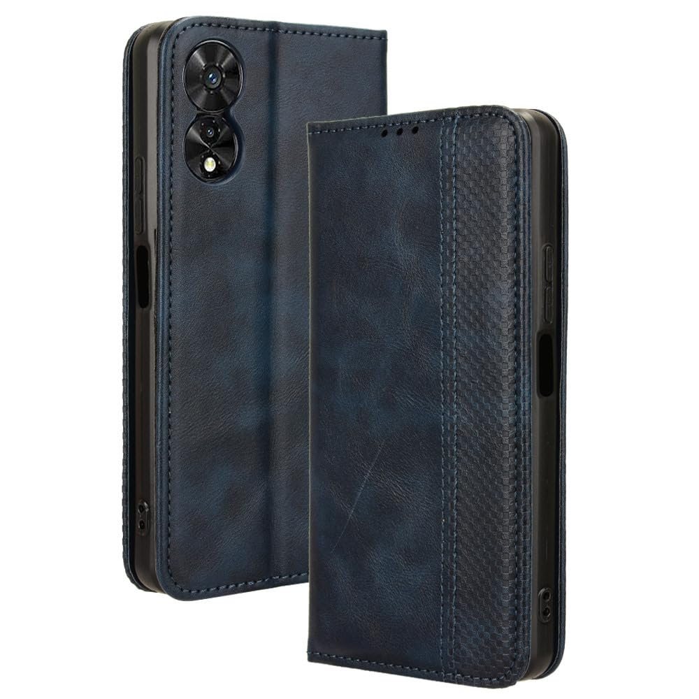 COMAKU Compatible with TCL 505 Case Leather - Flip Cover Protection magnetic Phone Case wallet with Card Holder - Blue