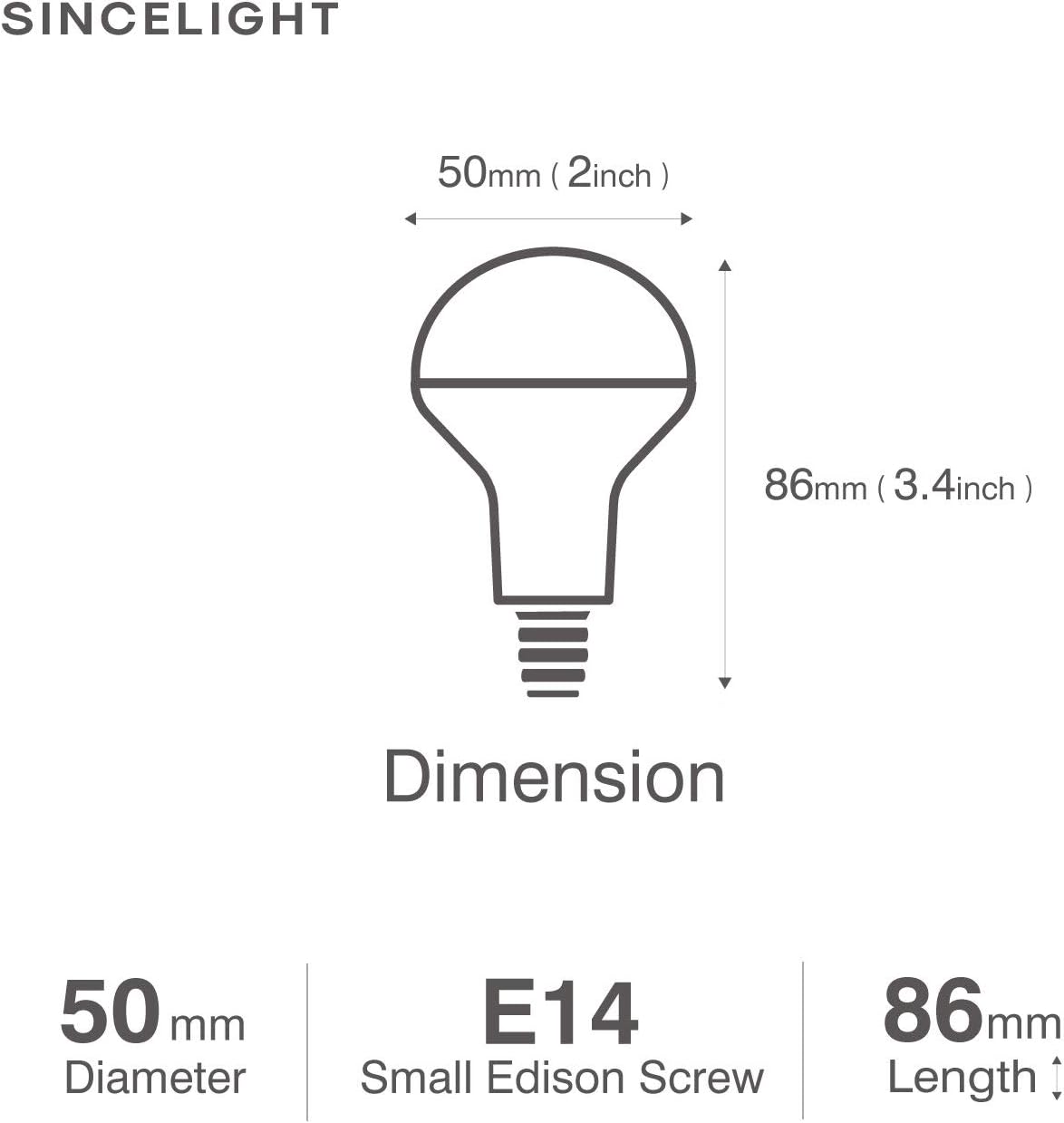 SINCELIGHT E14 R50 LED Spot Light Bulb, Reflector with Milky Diffuser, 5W(50W Equivalent), RA≈92, Cool White 6000K - Image 4