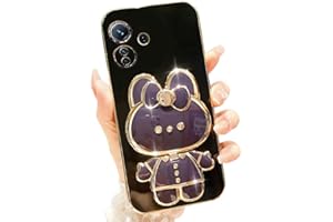 Aulzaju for Oneplus Nord N30 5G Case Cute with Hidden Mirror Stand,Nord N30 Phone Case Rabbit Design with Camera Protection,Plating Soft Silicone Girly Case for Oneplus N30 for Women Girls Black