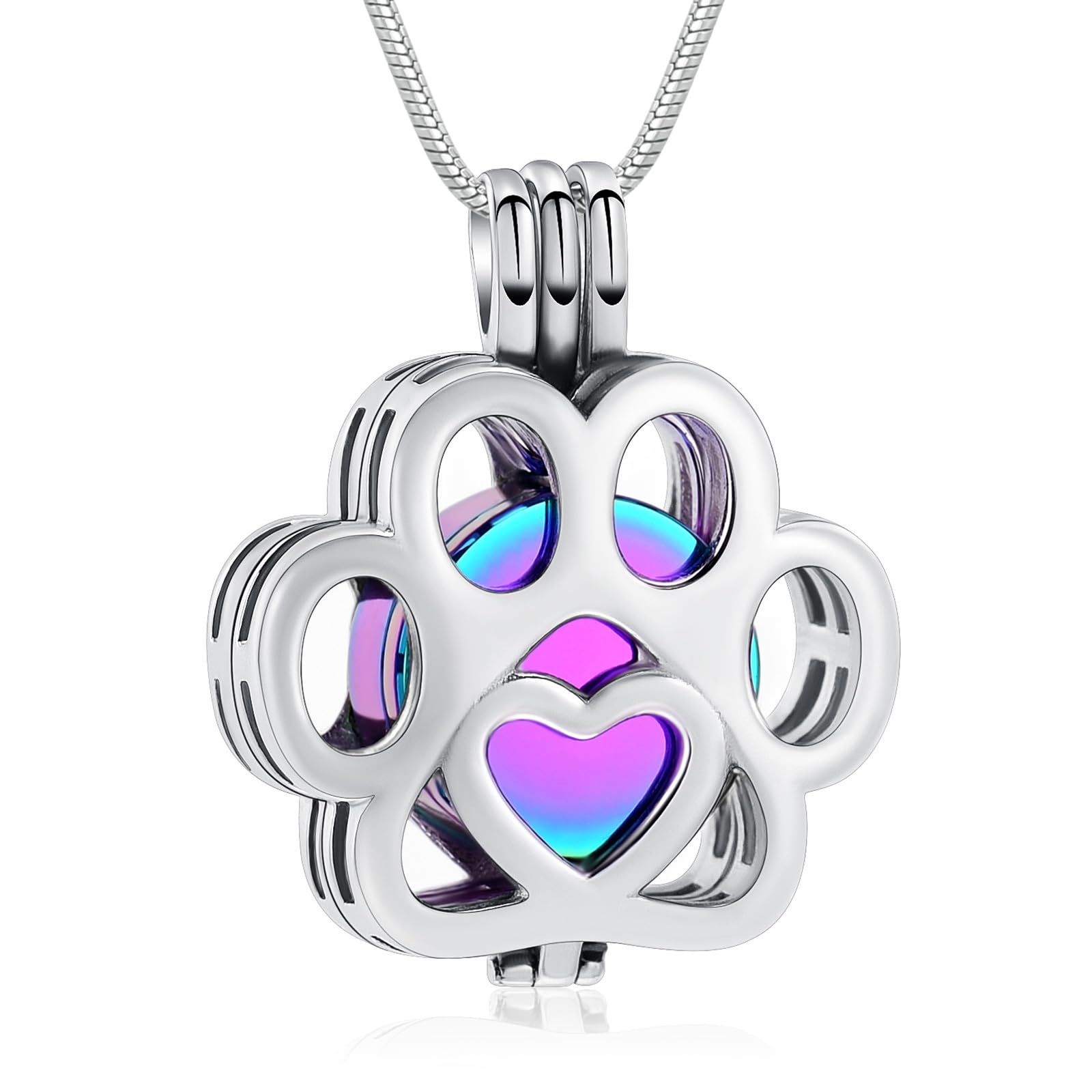 Pet Cremation Jewelry For Ashes For Dog/Cat Paw Stainless Steel Memorial Locket Urn Necklace Inside Mini Case Keepsake Cremation Jewelry Women Men (Silver-Colorful)