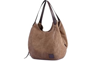 DOURR Women's Multi-pocket Shoulder Bag Fashion Cotton Canvas Handbag Tote Purse