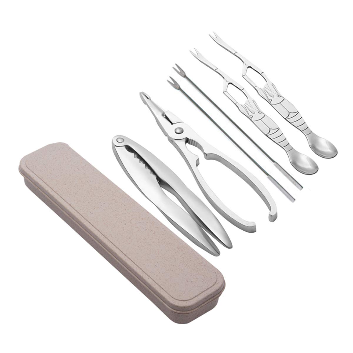 6 Pcs Stainless Seafood Tool Sets Seafood Opener Tool Kit, Crustacean Set with Storage Box, 2 Pcs Lobster Crackers and 4 Pcs Stainless Steel Seafood Forks/Picks