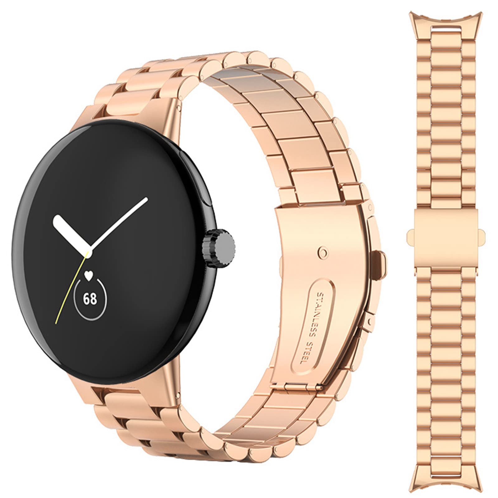Miimall Metal Strap Compatible with Google Pixel Watch 4/3 45mm (2025/2024), Ultra-thin No Gap Stainless Steel Band Folding Clasp Adjustable Replacement Wristband for Pixel Watch 4/3 45mm-Rosegold
