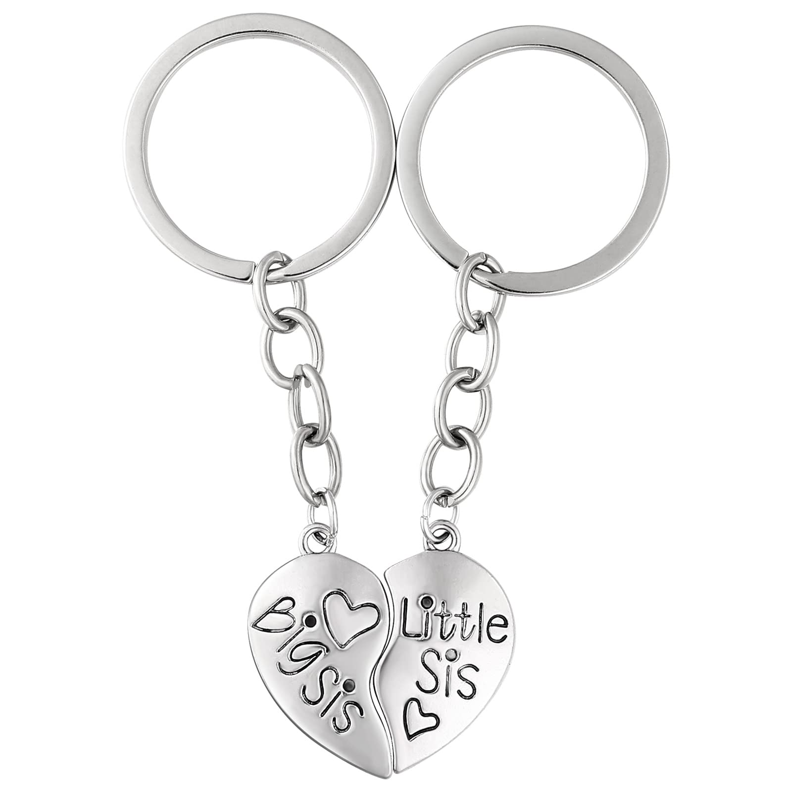 2pcs Creative Heart Shape Metal Letter Keychain Key Holder Keyring for Girl Bestie Sister Woman